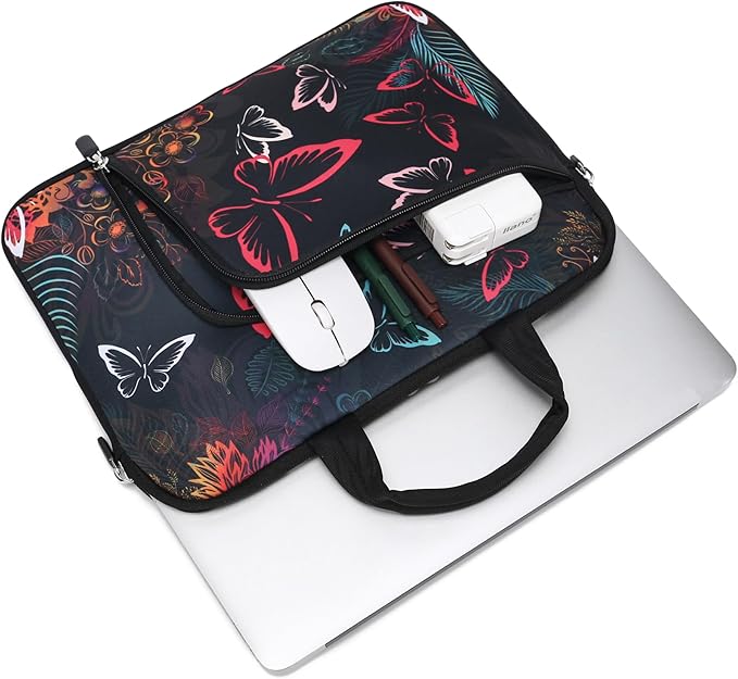 11.6 12 12.5 inch Laptop Sleeve Chromebook Case Ultrabook Case Notebook Sleeve Tablet Case Neoprene Handle Sleeve for Men Women, Two Pockets Fit Apple MacBook Air Samsung Acer HP DELL (Butterfly)