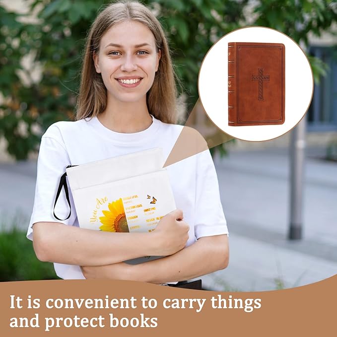 Book Sleeve Pouch Waterproof Book Sleeves with Zipper and Front Pocket,Christian Theme Book Covers for Paperback,Book Protector Bag with Handle for Book Lovers Bibliophile Gifts(11.8 * 9.4 inch)