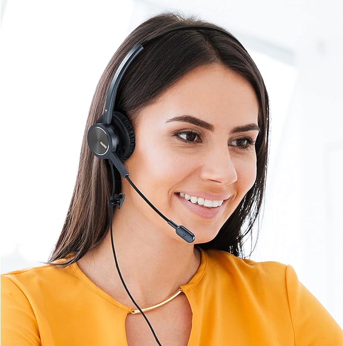 Phone Headset with 2.5mm & 3.5mm Connector for Deskphone Cell Phone PC Laptop, CallCenter Office Headset with Microphone Noise Canceling for Panasonic AT&T Vtech Cordless DECT Phone for Polycom