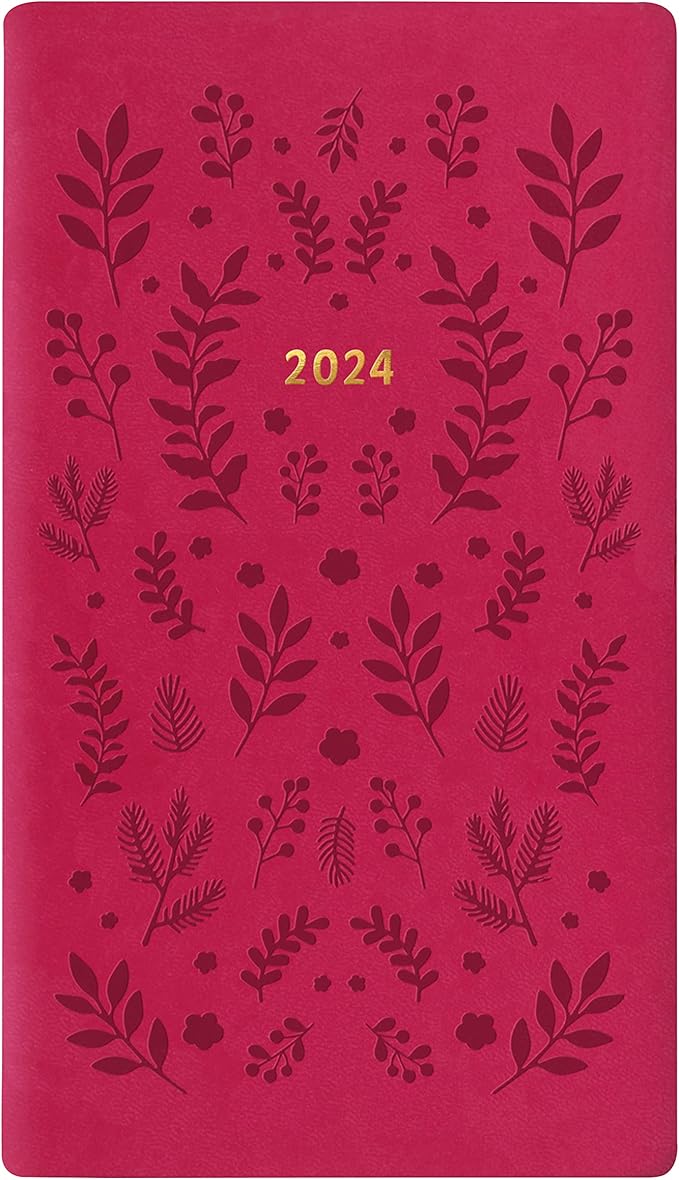 Letts of London Woodland Weekly Planner, 12 Months, January to December, 2024, Pocket Size, 5.875" x 3.125", Multilingual, Pink (C082174-24)