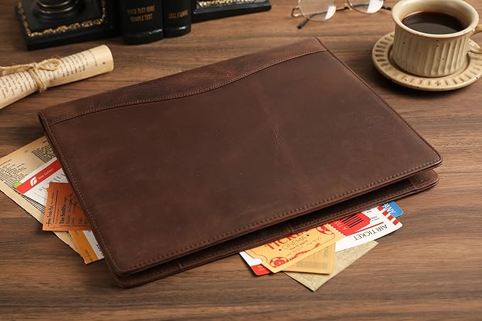 Leather Padfolio for Lefty, Business Portfolio Binder with Clipboard, Legal Pad Portfolio Folder for Men/Women - Khaki