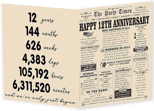 YiKaLus Vintage 12th Wedding Anniversary Card for Husband Wife, Sweet 12 Year Aday Gifts for Him Her,Sweet 12 Anniversary Decorations for Women Men