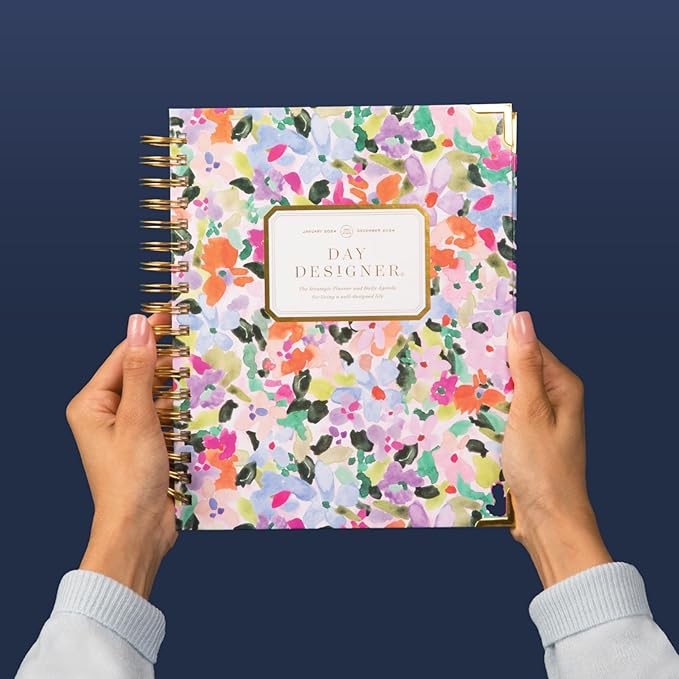 Day Designer 2025 Daily Planner – Premium Planner for Stylish Organization. Combines Monthly Calendar, Hourly Schedule, To-Do List, Gratitude, Goal Setting, Inspirational Quotes, Stickers & More. Elegant laminated Cover with Gold Accents (Blurred Spring)
