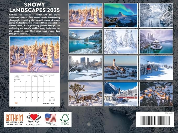 Snowy Landscape Calendar 2025 Snow Monthly Wall Calender 12 Month | American Made In The USA