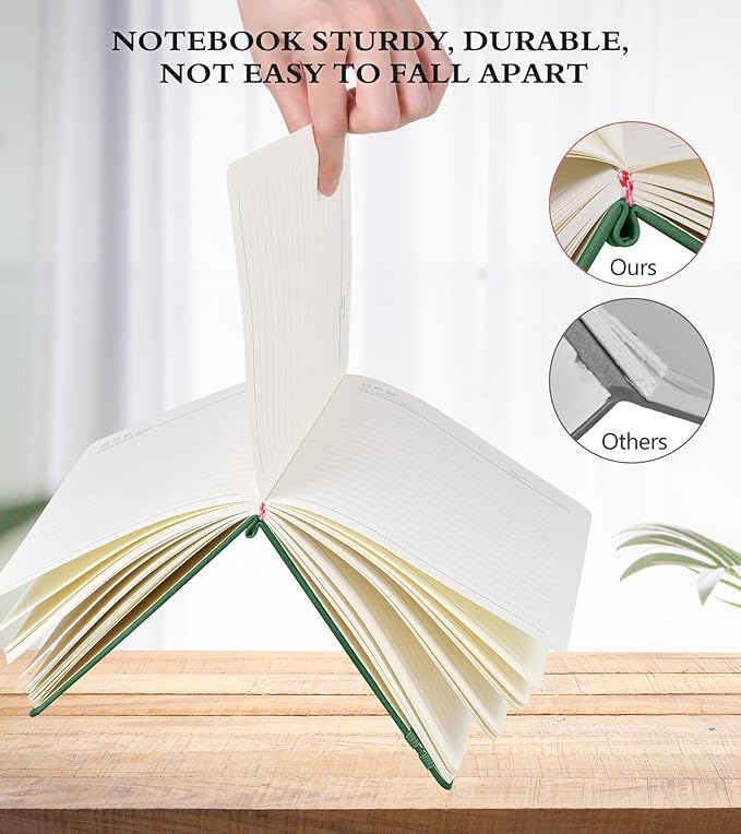 Lined Journal Notebook for Women and Men,Hardcover Leather Journaling Notebook for Writing, Travel, Business, Work and School,200 Pages A5 Notebook for Note Taking, Diary 5.9" × 8.5" - Green