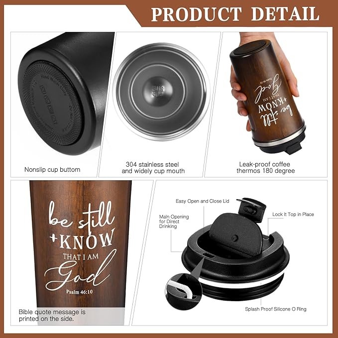 Pickmesh 3 Pcs Christian Gift for Men Man of God Gift Bible Verse A5 Leather Journal with Ballpoint Pen 17 oz Stainless Steel Tumbler Easter Gift Baskets for Father's Day Pastor Birthday Church(Brown)