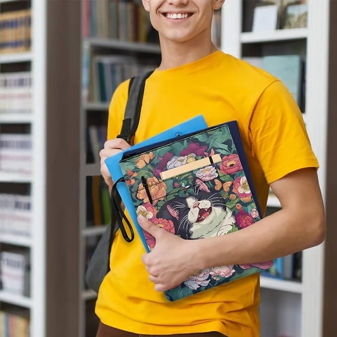 COEQINE Book Sleeves Cats Flower Book Covers Book Lover Gifts Book Protector with Zipper Book Covers for Paperbacks Book Pouch with Pockets Travel Book Case