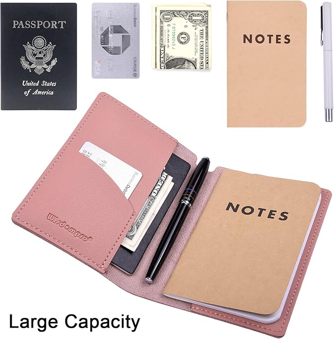 Journal Cover, 2 Pack Wisdompro PU Leather Notebook Cover for Field Notes,or Other 3.5" x 5.5" Pocket Notebooks - Pink