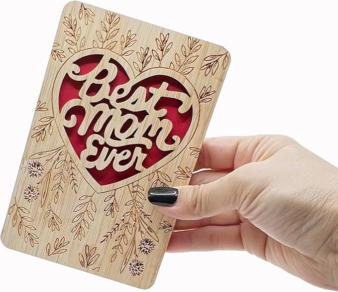 Mothers Day Cards,Handmade Bamboo Greeting Cards,Wooden Thankyou Card,Mother's day Card for Mom,Mum,Best mom flower