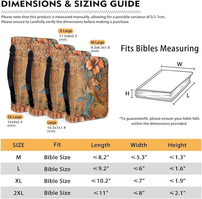 Lotusorchid Large Faux Leather Bible Cover, Hummingbird Bible Cover Case for Women with Handle Pocket, Hibiscus Bible Book Carrying Bags Bible Tote Bag, Bible Study Accessories, Orange, 2XL