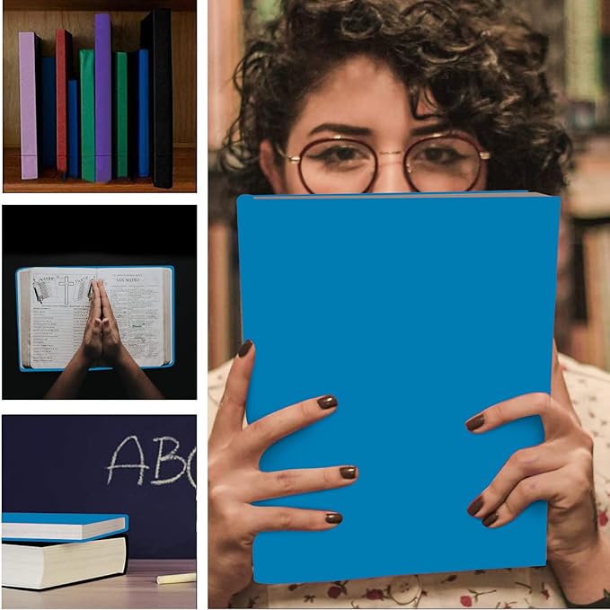 2 Pack Stretchable Book Sleeve Covers, for Paperbacks Hardcover Textbooks up to 9" x 12", Office Supplies with Free Sticker Labels (2 Pack, Light Blue)