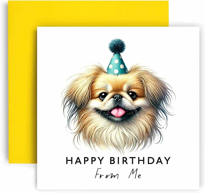 Huxters Birthday Card from the Dog – Pekingese - Happy Birthday to Dog Mum and Dog Dad – Birthday Card from the Dog to Friends Family First Birthday (Pekingese)