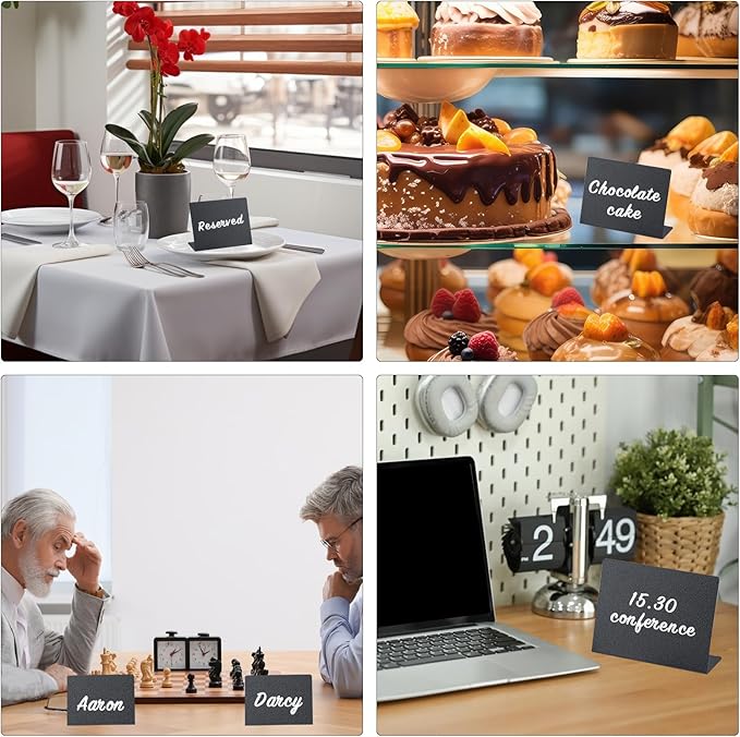 BOOMIBOO 12 Pack 4"x3"Mini Chalkboard Signs, Reusable and Reserved Table Signs, Easy to Write and Wipe Out, Food Labels for Parties - Buffets - Birthdays -Bakery-Table Numbers-Weddings