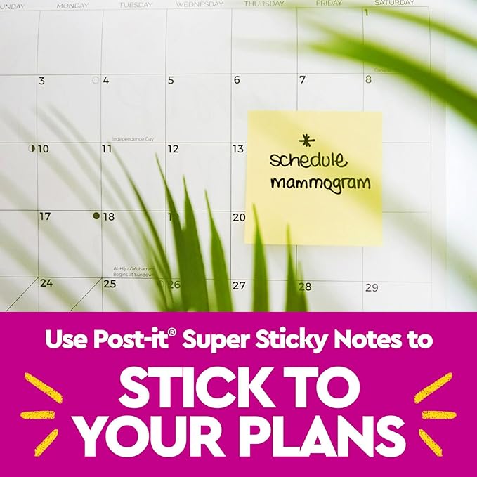 Post-it Super Sticky Notes, 12 Sticky Note Pads, 3 x 3 in., School Supplies, Office Products, Sticky Notes for Vertical Surfaces, Monitors, Walls and Windows, Canary Yellow