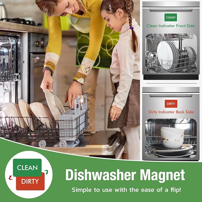 Magnetic Dry Erase Board: Large Fridge Whiteboard, Flexible Refrigerator Magnet White Board, Blank Writing Note Sheet with Dishwasher Magnet Clean Dirty Sign, 4 Markers & Eraser - 23 x 15