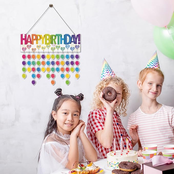 Eersida Birthday Calendar Wall Hanging Family Birthday Plaque with Tags Acrylic Birthday Reminder Calendar Board Classroom Birthday Reminder 120 Tags Christmas Party Gifts Home Decor(Classic Color)