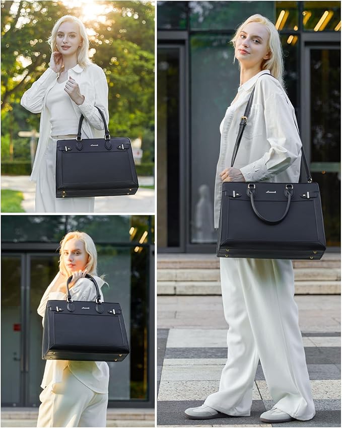 LOVEVOOK Laptop Bag for Women, 15.6 Inch Large PU Leather Tote Bag, Professional Teacher Work Bag, Waterproof Business Computer Briefcase, Shoulder Tote Purse for Office
