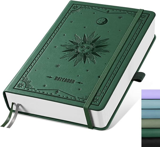 EMSHOI Bullet Dotted Journal Notebook - 320 Pages, 100gsm Thick Paper, A5 Hardcover Leather, Dot Grid Notebook for Women Men Work Writing, Bullet Journaling, Drawing, 5.75 x 8.38, Dark Green
