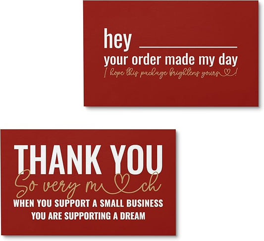 ITZAMNA Thank you for supporting small business cards Customer appreciation note cards Pink Script with Heart Pack of 100 Red