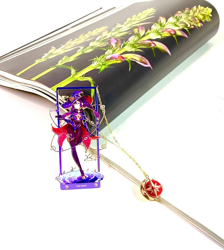 Genshin Impact Mona Metal Bookmark - Anime Figure Merch with 3D Display Box - Birthday Gifts for Fans Friends Gamer Book Lovers - Zllada