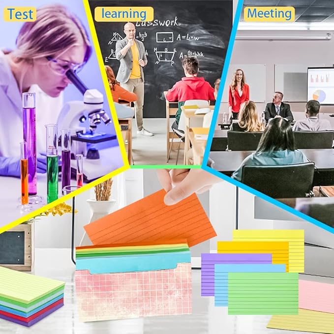 MotBach 600 Pieces Index Cards Flash Cards,3" x 5", 10 Color Assorted Color Memo Note Cards Studying Record To Do List for Home School Office Supplies (Lined Card)