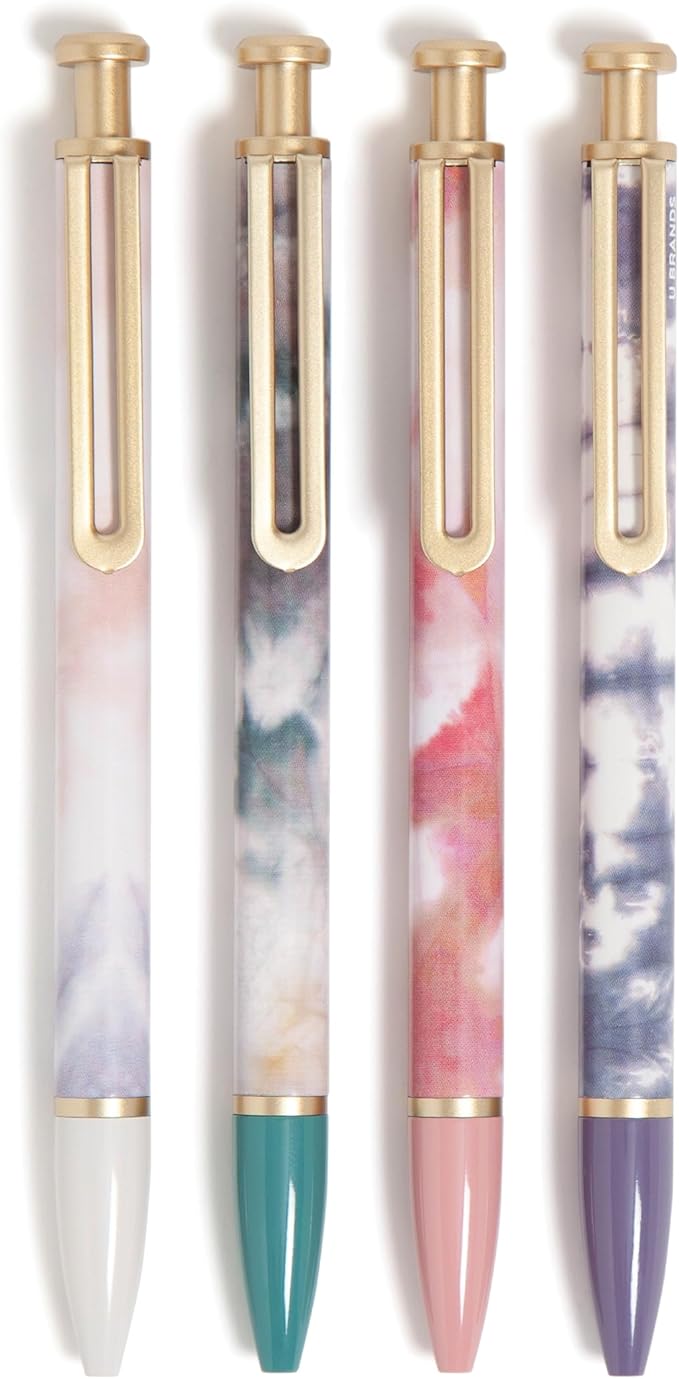 U Brands Monterey Ballpoint Pens, Set of 4, Soft Dye With Gold Details, Bold (1.0 mm) Point, Black Ink