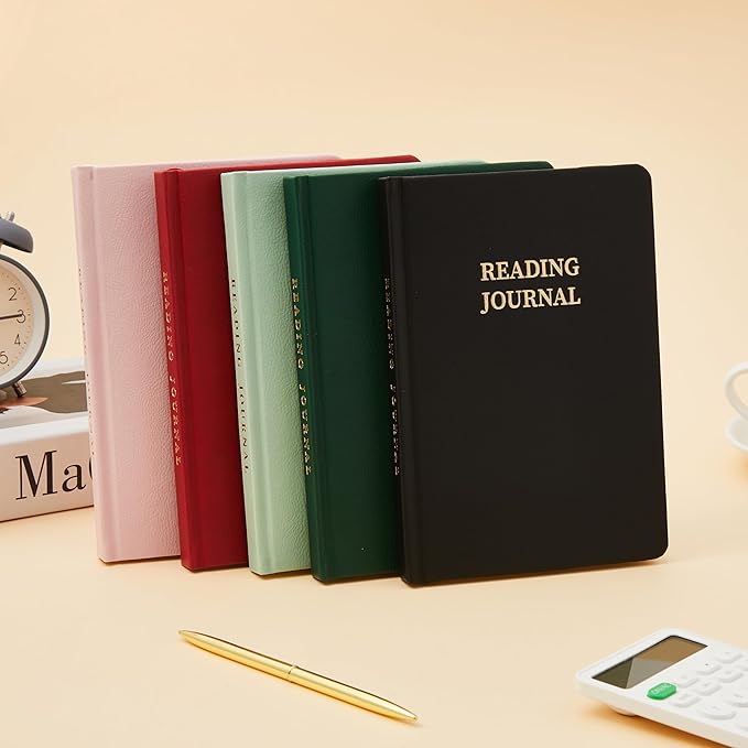Reading Journal Book Lovers Gifts Hardcover Leather Readers Accessories Track Reading Log with 65 Books Reviews, 5.8”x8.3”, Pink