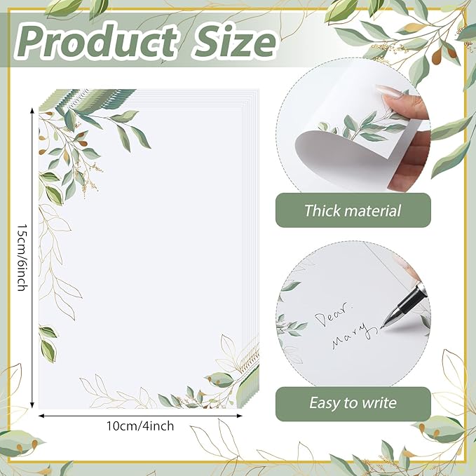 PerKoop 50 Pcs Blank Note Cards Decorative Notecards 4x6in Greenery Floral Notecards Printer Paper Cardstock Cards for Wedding Office DIY Drawing Thank Greeting Supplies(Eucalyptus)