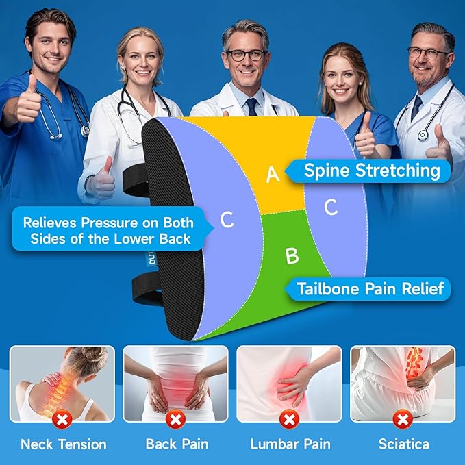 Lumbar Support Pillow for Office Chair, Memory Foam Office Chair Back Support,Lower Back Pillow for Car Seat, Back Pain Relief, Back Pillow for Chair with Adjustable Strap and Mesh Washable Cover