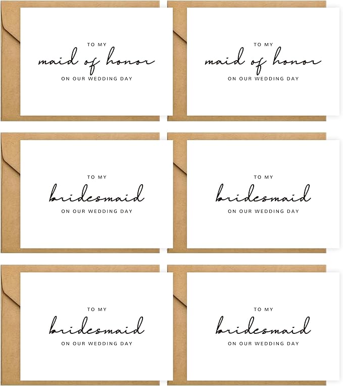 6 Pieces Bridesmaid Proposal Cards with Envelopes, 4 Pieces To My Bridesmaid On Our Wedding Day Cards and 2 Pieces To My Maid Of Honor On Our Wedding Day Cards.（Bridesmaid - 6cards B）