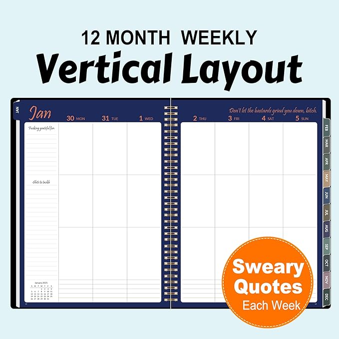 2025 Fuck It Planner for Tired-Ass Women, 8.5" x 11", 12 Months Funny Weekly Organizer With Sweary and Badass Affirmation, White Elephant Gifts for Adults Funny, JAN - DEC 2025, Black