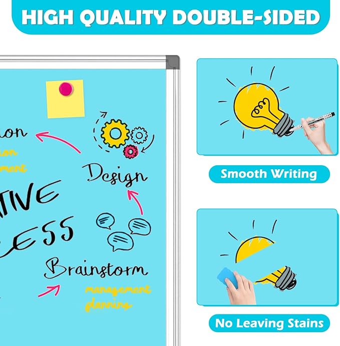 WALGLASS Magnetic Whiteboard 36"x24" Dry Erase White Board for Walls with Pen Tray, Aluminium Frame and Dry-Wipe Writing Surface for Kids' Drawing, Home, and Office (Blue)
