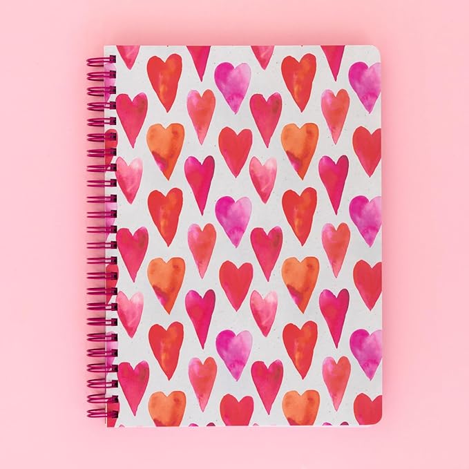 Steel Mill & Co Cute Mini Spiral Notebook, 8.25" x 6.25" Journal with Durable Hardcover and 160 Lined Pages (Hearts)