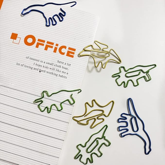 Creative Office Supplies Dinosaur Paper Clips,40pcs Dinosaur Shaped Paperclip,Metal Bookmark Clips Cute Home Office Library Paper Clip (A) …