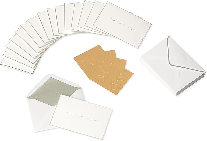 Papyrus Thank You Cards with Envelopes, Silver Border (16-Count)