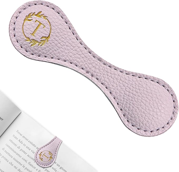 ABTOLS Magnetic Leather Initial Bookmarks, Vintage Initial ID Identification Book Marker Clip Gift Purple Capital Letter Book Markers for Book Lover Avid Readers (T)