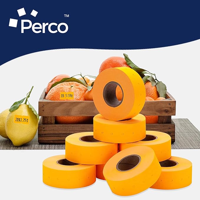 Perco 1 Line Fluorescent Orange Labels - 8 Rolls, 1 Sleeve, 8,000 Blank Price and Date Gun Labels for Perco 1 Line Price and Date Guns - Made in USA