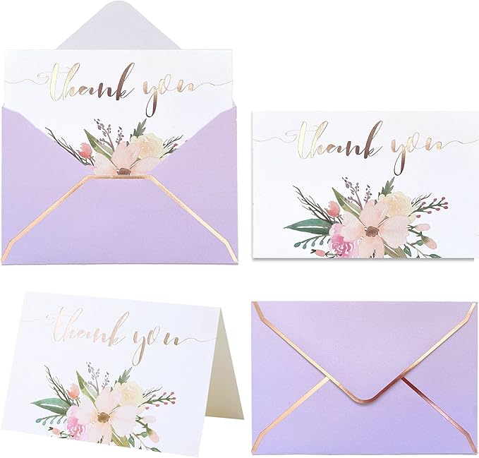 Heavy Duty Thank You Cards with Envelopes - 36 PK - Gold Thank You Notes 4x6 Inches Baby Shower Thank You Cards Wedding Thank You Cards Small Business Graduation Funeral Bridal Shower (Violet)