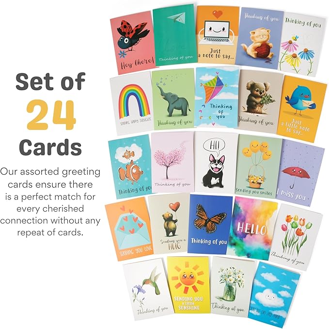 Thinking of You Cards with Envelopes, Set of 24 Large 5x7 Thinking of You Cards Assortment Box with Envelopes and Gold Seals