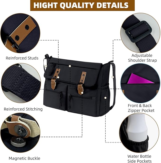 Lovvento Shoulder Messenger Bag for Men - Women Laptop Bag 15.6 inch Satchel Bags Mens Canvas Crossbody Tote Bags