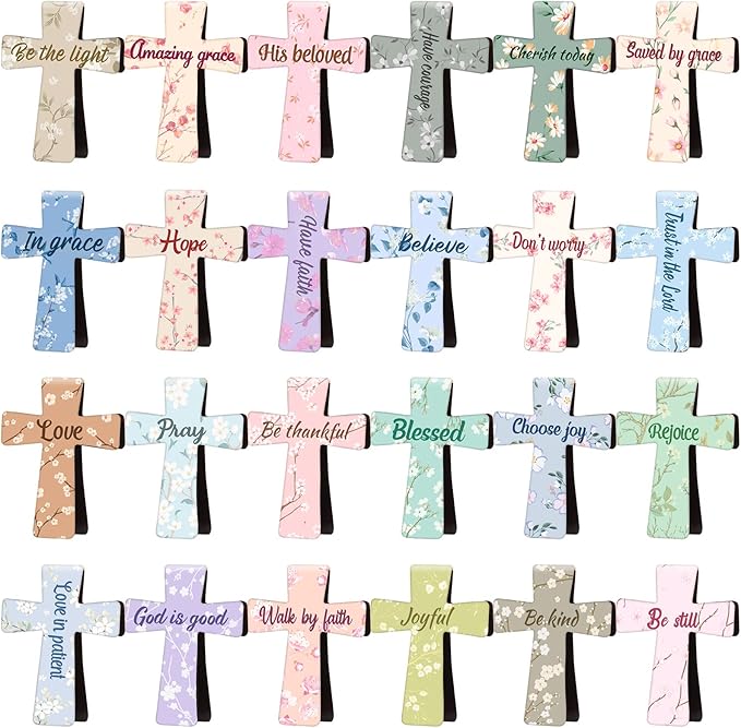 48 Pcs Magnetic Bookmarks Christmas Bible Gift Christian Scripture Inspirational Book Marks Bible Verse Cross Bookmark Magnetic Page Clips for Women Men School Reading Gifts(Floral Style)