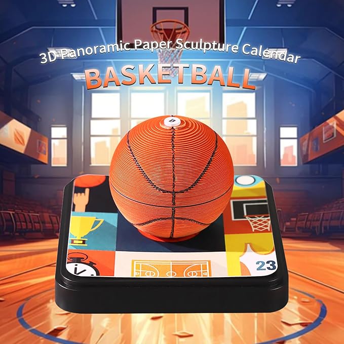 3D Art Calendar Memo Pad 2025,Creative Time Piece Calendar 2025 Desk Calendar,Basketball Tear Away Paper Carving Calendar 3D Memo Pad Art Notepad DIY Christmas Gift