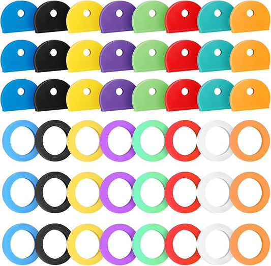 Vibit 48 Pack Key Cap Tags Set in 8 Assorted Colors Plastic Key Identifier Coding Label Covers for Standard Flat House Keys, 2 Styles