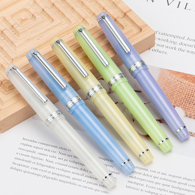 Jinhao 82 Acrylic Fountain Pen, Iridium Fine Nib with Ink Converter, Transparent Purple Classic Design Smooth Writing Pen (Silver Trim)