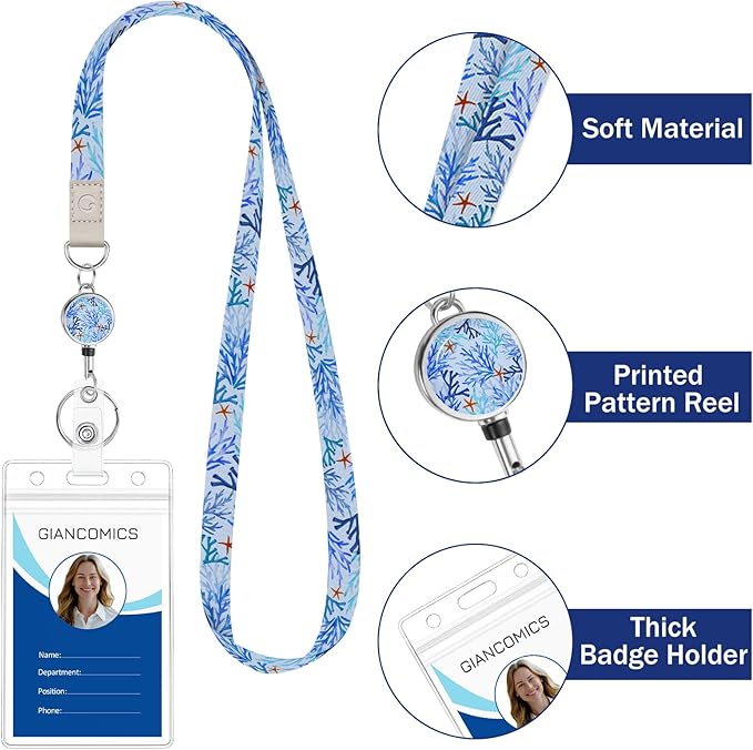 Giancomics Lanyards for Cruise Ships Cards Key, Seaweed Lanyards with Retractable Badge Reel, Cute Waterproof ID Badge Holder with Lanyard Cruise Essentials Must Haves Zip Type Card Protector 2 Pack