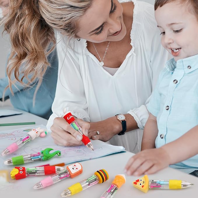 CZWZ 50Pcs Mini Multicolor Pens in One 4-in-1 Cute Pens Bulk for Kids, Ballpoint Pen for Birthdays and Children's Parties, Fun Pens Gifts Assorted Ink Kawaii Pens