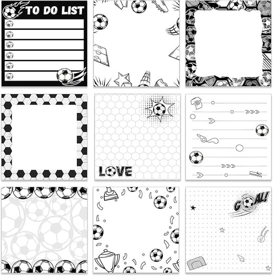 Thenshop 9 Pads Sport Sticky Notes Ball Self Stick Notepads 3x3 Inches Notes Cute Adhesive Memo Pad Gifts for Office Sports Birthday Party Favors(Soccer)