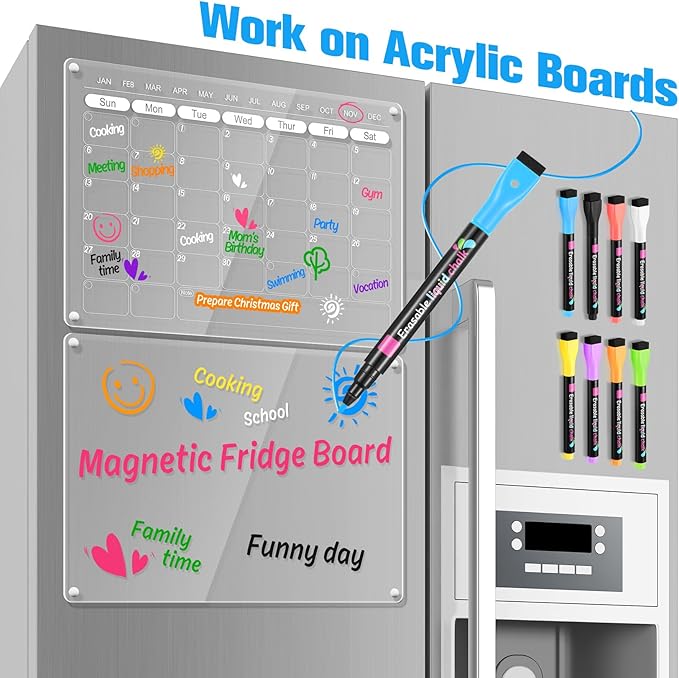 Magnetic Liquid Chalk Markers Wet Erase Markers for Acrylic Calendar Planning Board Clear Glass Writing Board Whiteboard Window/Mirror, 8 Pack, 8 Vibrant Color, 1mm Fine Tip