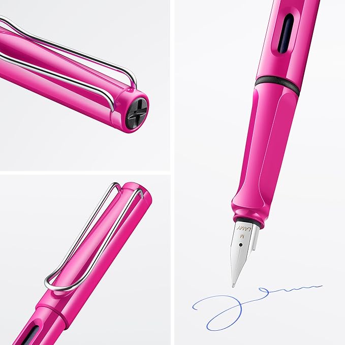 LAMY safari pink - Fountain Pen with ergonomic grip & polished steel nib in size M - ideal for any Writing & Calligraphy - including LAMY T 10 blue cartridge - Right-Handed