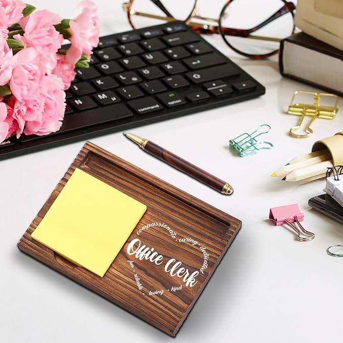 Office Clerk Gift Sticky Note Holder, Office Clerk Appreciation Gift, Thank You Gifts for Admin Secretary Receptionist Office Staff, Assistant Gifts Self-Stick Note Pad Holders Desk Organizer TZP32